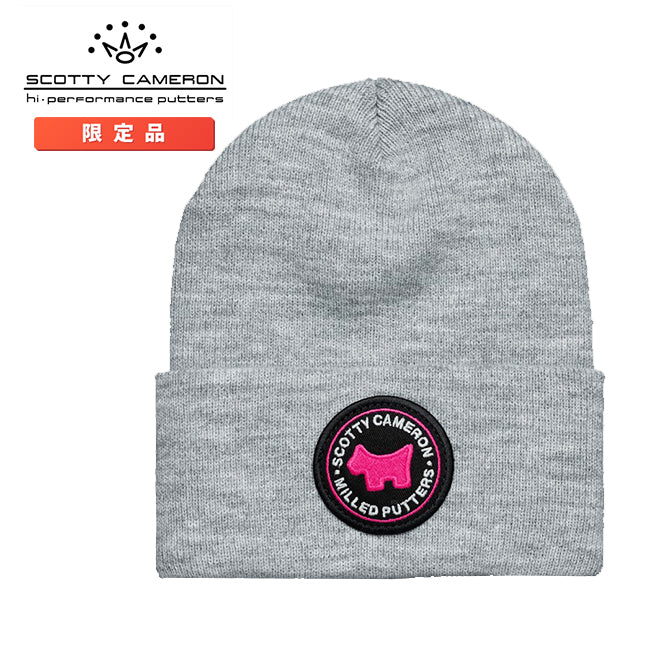 スコッティキャメロン スコッティドッグパッチ カフドビニー ニットキャップ ヘザーグレー / ピンク フリーサイズ Scotty Cameron ビーニー ニット帽