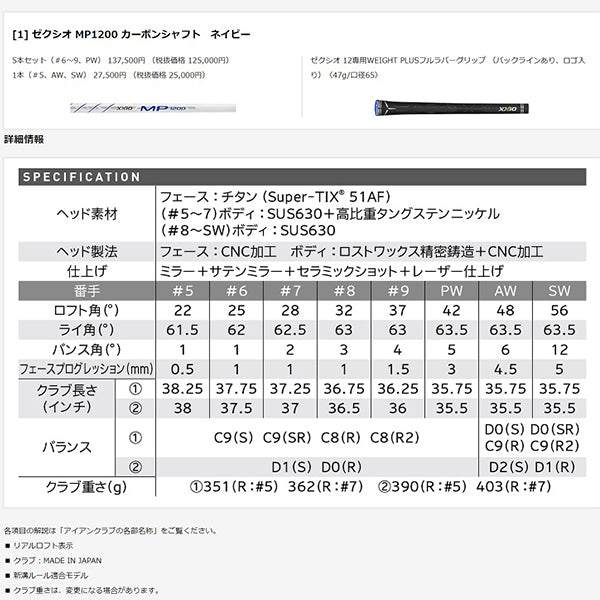 ダンロップ ゴルフ XXIO12 ネイビー アイアンセット 8本組 #5-PW.AW.SW ゼクシオ MP1200カーボンシャフト 2022年モデル