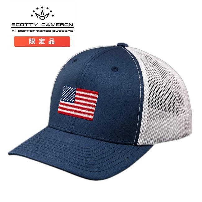 スコッティキャメロン USA フラッグ メッシュキャップ ネイビー/ホワイト スナップバック フリーサイズ Scotty Cameron Scotty