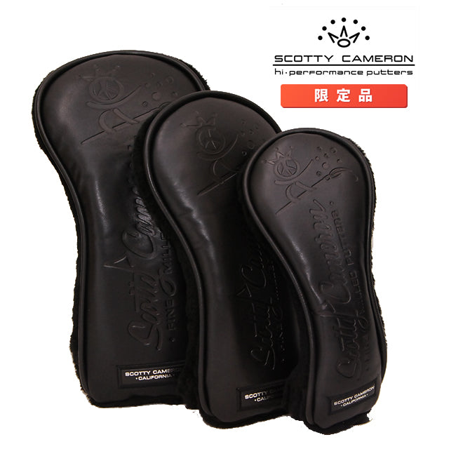 スコッティキャメロン ピースサーファー ブラック レザー ウッド ヘッドカバー 3点セット Scotty Cameron PEACE Surfer Black Leather キャメロン