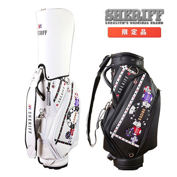 シェリフ ゴルフ SHERIFF SCA-008 スタンダードモデル カジノ シリーズ キャディバッグ 数量限定モデル 9インチ ゴルフ バッグ ホワイト/ブラック