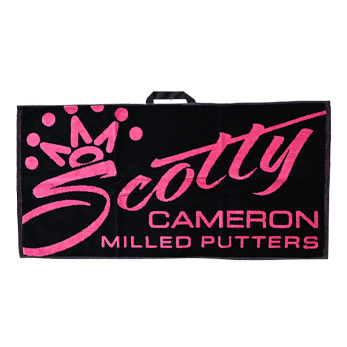 スコッティキャメロン ラウンドタオル スクリプト ピンク/ ブラック 限定 Scotty Cameron Script Pink 025718 キャメロン ループ付き ゴルファーズタオル
