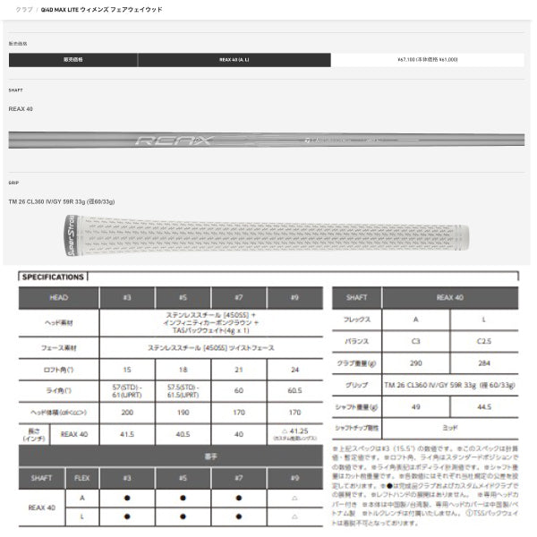 テーラーメイド Qi4D MAX LITE ウィメンズ レディース フェアウェイウッド REAX 40 カーボンシャフト 2026年モデル 日本正規品 FW Lフレックス マックスライト