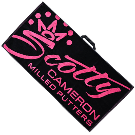 スコッティキャメロン ラウンドタオル スクリプト ピンク/ ブラック 限定 Scotty Cameron Script Pink 025718 キャメロン ループ付き ゴルファーズタオル